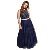 Women's Juniors Trendy Plus Size Embellished Mesh Gown (Navy Ink, 24W)