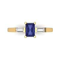 Clara Pucci 1.1 Emerald Baguette cut 3 stone Solitaire with Accent Stunning Simulated Blue Tanzanite Modern Promise Statement Ring 14k Yellow Gold