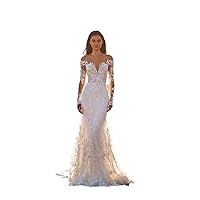 Deep V Neck Wedding Dresses for Women Long Mermaid Long Sleeve Lace Wedding Gownswith Train Appliques DR0001-05