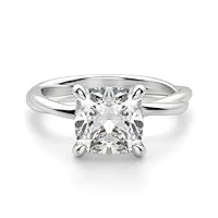 1.5 CT Cushion Cut Moissanite Solitaire Ring with Side Stones | Colorless Gemstone Engagement Jewelry for Her