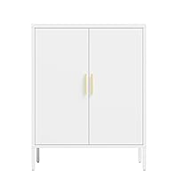 Metal Storage Cabinet with Doors and Adjustable Shelves, Steel Sideboard Buffet Cabinets, Freestanding Utility Cabinet for Entryway, Living Room, Kitchen and Office White One Size
