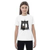 Kids Organic Cotton T-Shirt Bear on Brooklyn Bridge, Forest Animal Print, New York City, Brooklyn Shirt, NY T-Shirt