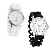 Silicon Stretch Expandable Wrist Watch -2 Pack Bundle (Black & White) | Analog Wrist Watch with Elastic Wrist Watch Band | Unisex Watches | Mens Womens Watches | Easy to Read Watches