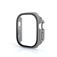 Glass+Cover for Apple Watch Case Ultra 49mm PC Bumper Tempered Case Screen Protector Shell Iwatch Accessorie Series Ultra Cover (Color : Khaki, Size : Ultra 49MM)