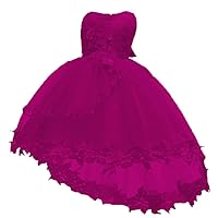 Princess Dresses Girls Sleeveless Tulle Prom Dress Lace Appliques Wedding Kids Prom Bow-Knot Ball Gowns Magenta