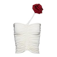 3D Flower Tank Top for Women Y2k Sleeveless Off Shoulder Crop Shirt Slim Fit Backless Floral Cami Streetwear