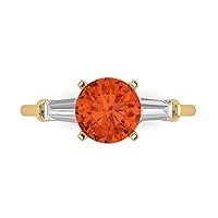 Clara Pucci 2.1 ct Round Baguette Cut 3 stone Solitaire Red Simulated Diamond Accent Anniversary Promise Engagement ring 18K Yellow Gold