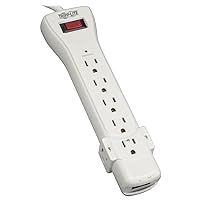 Tripp Lite 7 Outlet Surge Protector Power Strip, 12ft Long Cord, Right-Angle Plug, Fax/Modem Protection, RJ11, $50,000 INSURANCE (SUPER6TEL12)