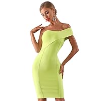 Exclusive Unique Women Evening Gown Dress Green Off Shoulder Bandage Sexy Sleeveless Bodycon Party Club Dress