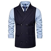 Men Double-Breasted Summer Dress Vest,Formal Business Waistcoat,Casual Vest Suit Tuxedos,Wedding,Dating (Color : Dark Blue, Size : XX-Large)