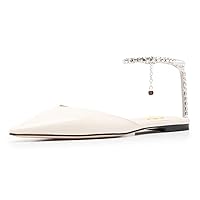 FSJ Women Pointed Toe D'Orsay Ballet Flats Rhinestone Crystal Chain Ankle Strap Low Heels Comfortable Wedding Work Casual Dress Shoes Size 4-16 US