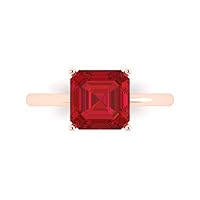 Clara Pucci 2.5 carat Asscher Cut Solitaire Simulated Ruby Proposal Wedding Bridal Anniversary Ring 18K Rose Gold