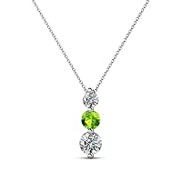 Round Peridot Natural Diamond 1/2 ctw Graduated Three Stone Drop Pendant. Included 16 Inches Chain 18K Gold