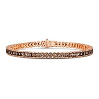 10 Carat Round Shape Simulated Brown Chocolate Diamond Prong Set Wedding Engagement Tennis Bracelet In 14K Rose Gold Plated