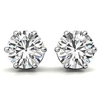 FACTES JEWELS Brilliant Round Cut Real Moissnite Diamod Stud Earrings For Womens Push back studs in 18k Solid Gold and 925 Silver