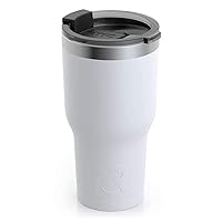 RTIC 20 oz Insulated Tumbler Stainless Steel Coffee Travel Mug with Lid, Spill Proof, Hot Beverage and Cold, Portable Thermal Cup for Car, Camping, White
