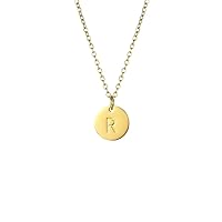 MRENITE 10K 14K 18K Gold Letter Disc Necklace for Women Real Gold Initial Necklace Engraved Letter A-Z Alphabet Pendant Dainty Jewelry Gift for Her