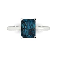 2.6 ct Radiant Cut Solitaire London Blue Topaz Classic Anniversary Promise Engagement ring Solid 18K White Gold for Women
