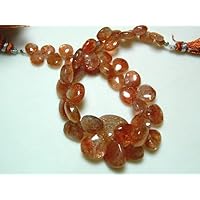 1 Strand Natural Sunstone Briolette Beads, Heart Beads, Approx 8mm to 17mm Beads 4 Inch