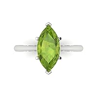 Clara Pucci 2.50 ct Marquise Cut Solitaire Genuine Natural Green Peridot Engagement Bridal Promise Anniversary Ring 14k White Gold