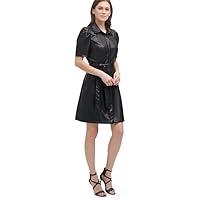 DKNY Women's Petite Faux-Leather Shirtdress (Black, 2P)
