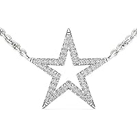2/5 CT Round Shape White Cubic Zirconia Star Shape Pendant with 18