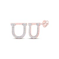 10K Rose Gold Diamond U Initial Letter Earrings 1/6 Ctw.