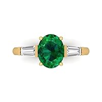 Clara Pucci 2.6 ct Oval Baguette cut 3 stone Solitaire W/Accent Simulated Emerald Anniversary Promise Engagement ring 18K Yellow Gold