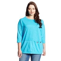 Women's Plus Size Wave Twist Tee with Button Sleeve Detail