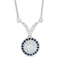 0.20 CT Round Cut Created Blue Sapphire & Diamond Cluster Pendant Necklace 14K White Gold Over
