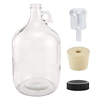 North Mountain Supply 1 Gallon Glass Fermenting Jug with Handle, 6.5 Rubber Stopper, 2-Piece Airlock, Black Plastic Lid - Set of 1