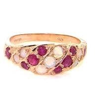 14k Rose Gold Real Genuine Opal and Ruby Womens Band Ring
