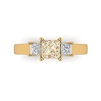 1.05 ct Princess cut 3 stone Solitaire W/Accent Natural Brown Morganite Anniversary Promise Engagement ring 18K Yellow Gold