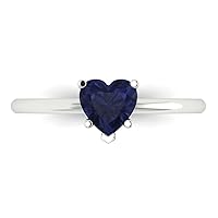 Clara Pucci 0.9ct Heart Cut Solitaire Simulated Blue Sapphire 5-Prong Proposal Wedding Bridal Designer Anniversary Ring 14k White Gold