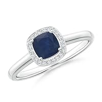 Cushion Shape Blue Sapphire CZ Diamond Solitaire Ring 925 Sterling Silver September Birthstone Gemstone Jewelry Wedding Engagement Women Birthday Gift