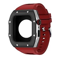 TINTAG Metallgehäuse+Band Für Apple Watch Band 45mm 44mm Modifikation Kit Luxus Silikon Armband Armband Für IWatch 8 7 SE 6 5 Correa