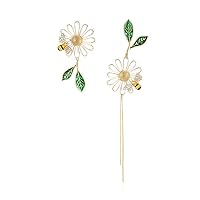 Korean Daisy Flower Bee Stud Earrings For Women Sunflower Zircon Asymmetrical Earring Girl Party Jewelry Useful and Practical