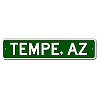 Tempe, Arizona - USA City and State Street Sign - Personalized Metal Street Sign, Man Cave Destination Sign, Perfect Idea, Pub Bar Wall Decor - 4x18 inches