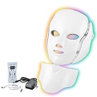 Led Face Mask Light Therapy, 7 Colors LED Light Therapy Mask for Facial Skin Care, Neck Massager with Heat, Shiatsu Back Shoulder and Neck Massager(White),