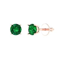 1.0 ct Brilliant Round Cut Solitaire Simulated Emerald Pair of Stud Everyday Earrings 18K Pink Rose Gold Butterfly Push Back