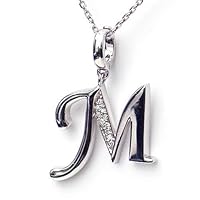 Silver Diamond Initial Pendant M with Silver Chain