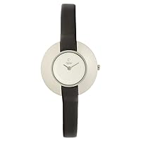 Obaku Women's V135LCIRB Round Silver Dial Black Leather Watch