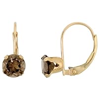 10k Gold Leverback Round Earrings w/ 6mm Brilliant Cut Natural Smoky Topaz Stone, 9/16 in. (14mm) tall