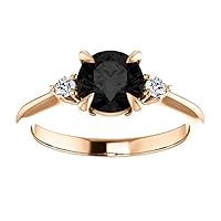 Love Band 1 CT Three Stone Round Black Diamond Engagement Ring 14k Rose Gold, Minimalist Genuine Black Onyx Ring, Dainty Black Diamond Ring, Awesome Ring For Her