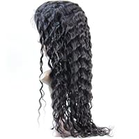 Front Lace Wig Soft Brazilian Hair 100% Remy Human Hair Wigs Deep Wave #1b (18