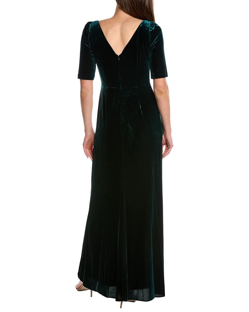 Adrianna Papell Long Stretch Velvet Gown with Shirred Detail and Elbow Sleeve