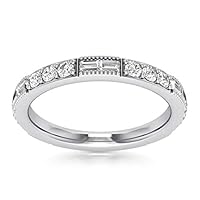 0.76 ct Round and Baguette Cut Diamond Wedding Band Ring in 18 kt White Gold