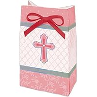 Amscan Sweet Christening Pink Paper Bags with Ribbon | Party Favor