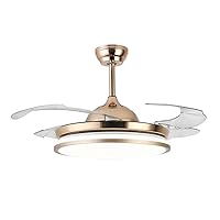 Retractable Ceiling Fan with Lights and Remote, LED Ceiling Fan with Lights,Silent Motor, 3 Light Color Change, 4 Timing Options,for Dining Room,Kitchen,Bedroom,Living Room,Gold,36inch