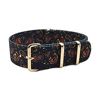 HNS 20mm Double Graphic Printed Navy Paisley Pattern Watch Strap Rose Gold Polished Buckle NT130